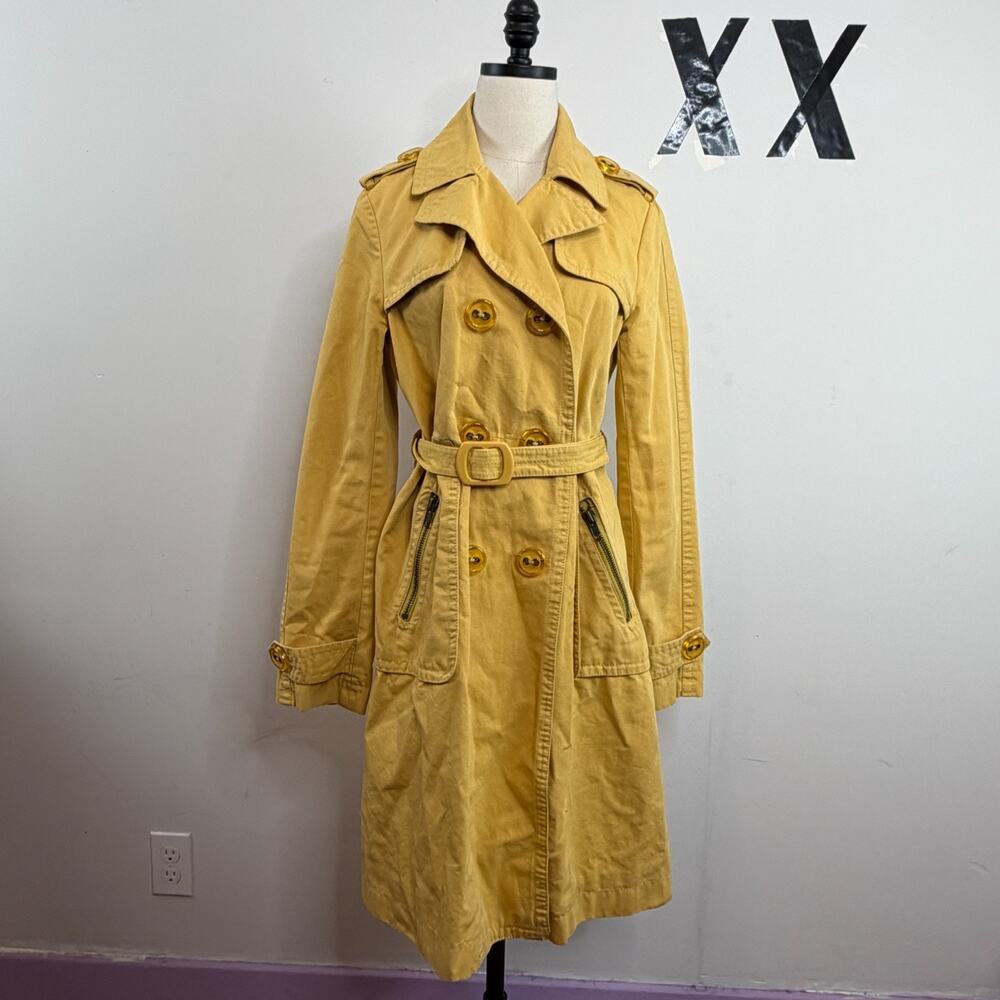 Marc Jacobs Mustard Trench Coat Oversized Clear Button Zebra Lining Jacket L